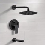 Remer TSF57 Matte Black Tub and Shower Faucet Set With Rain Shower Head